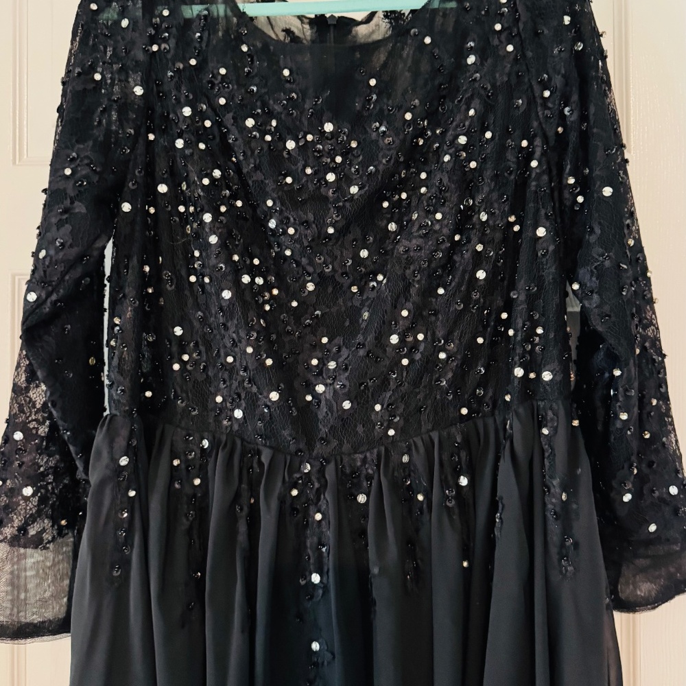 Women’s plus black gown with jewels & train (custom)